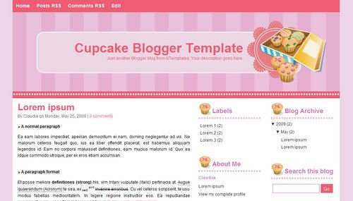 cupcake Pink Blogger Templates