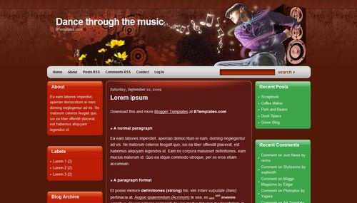 3 Columns blogger red theme dance-through-the-music