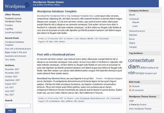 wordpress Facebook Theme