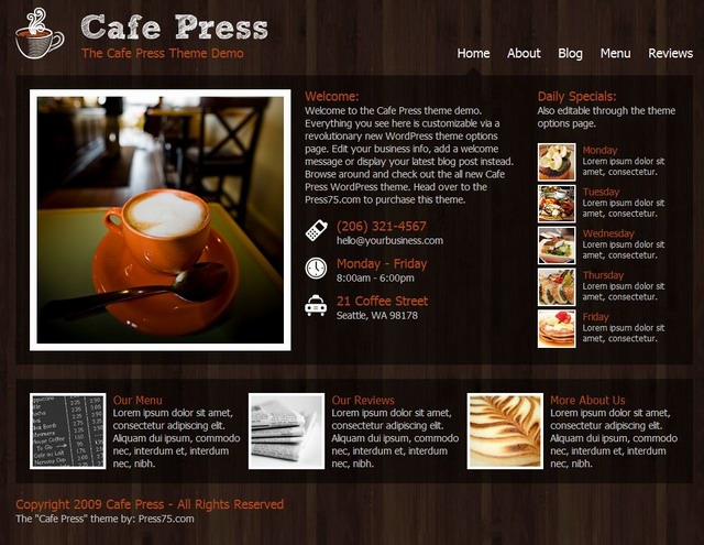 Cafe Press Theme for cafe shop 