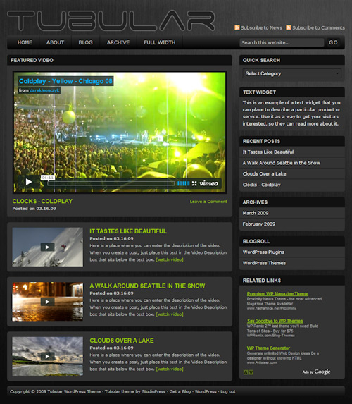 tubular video wordpress theme