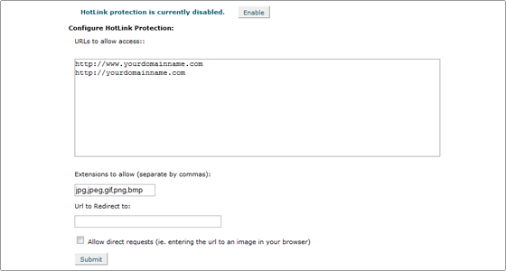 cPanel - Hotlink Protection