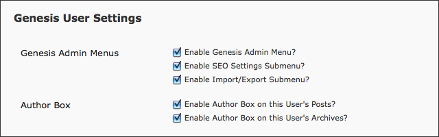 Genesis User Settings