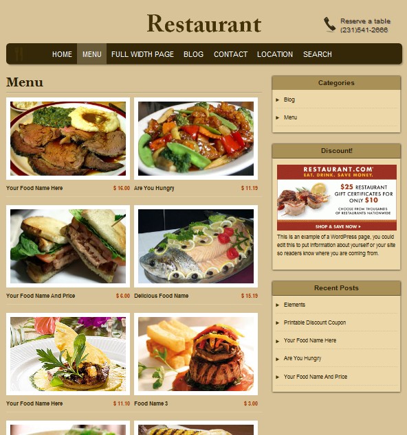 food wordpress themes