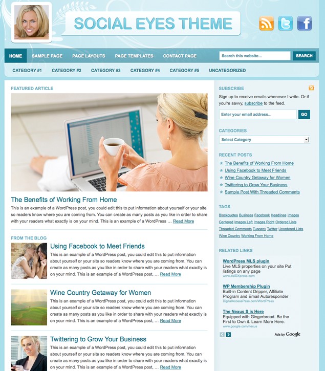 Studiopress Social Eyes WordPress Theme for Blog Sites