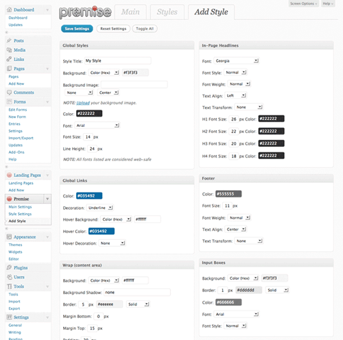 premise style settings