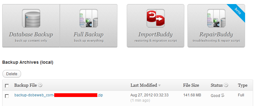 backup wordpress site