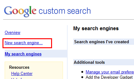 Create google custom search engine