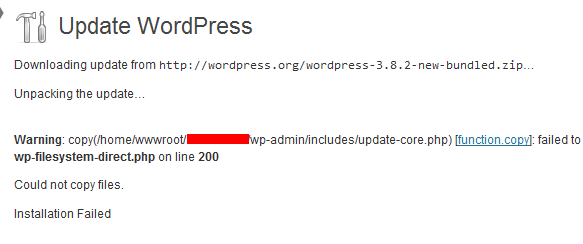 Wordpress Update Error Can't Copy Files